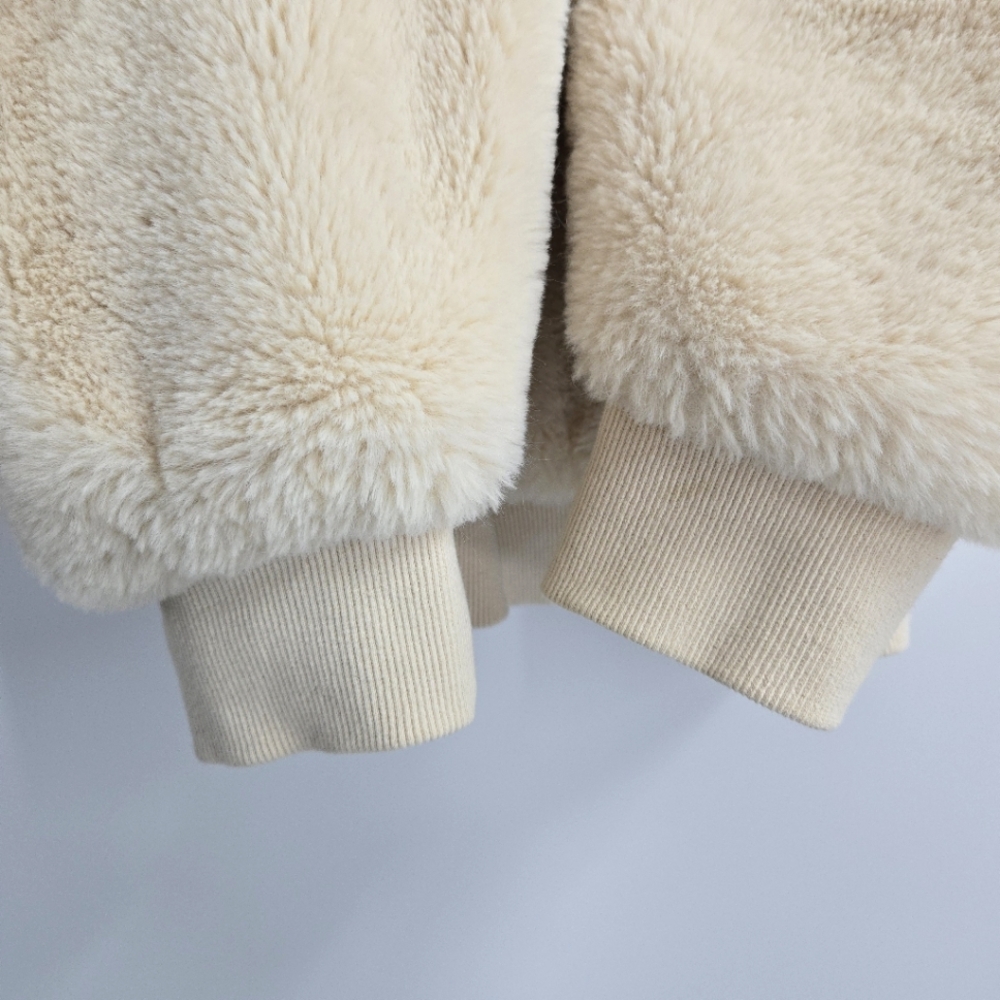 Top‎ Shop Jacket Cream Faux Fur Hooded Bomber - Picture 4 of 16